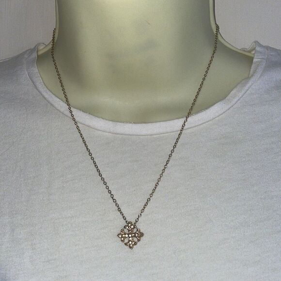 Gold tone chain necklace with  Maltese cross rhinestone pendant - Picture 1 of 4